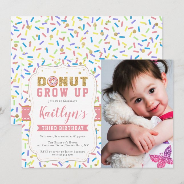 Donut Grow Up Girls Any Age Birthday Invitations (Devant / Derrière)