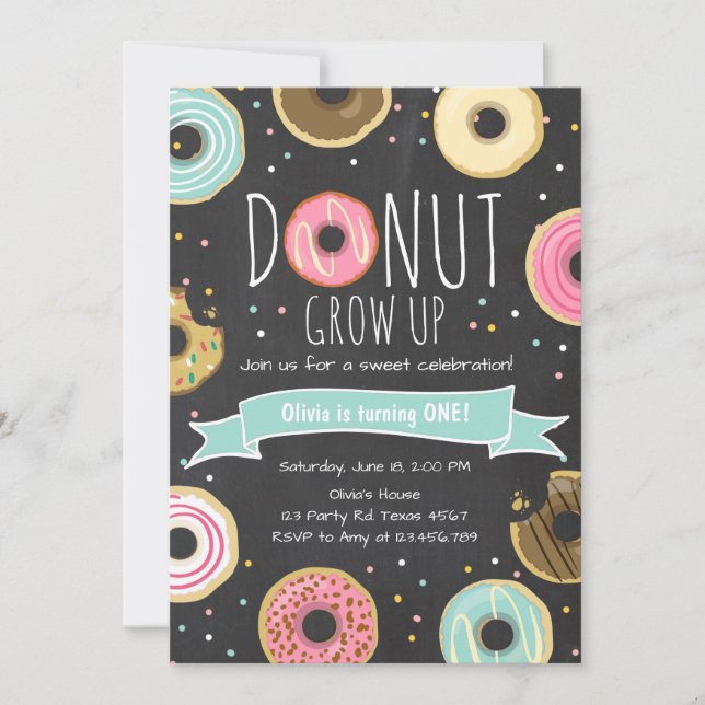 Donut Invitation Anniversaire Donut bey party (Devant)