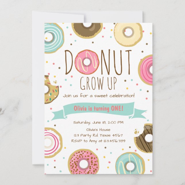 Donut Invitation Anniversaire Donut bey party (Devant)