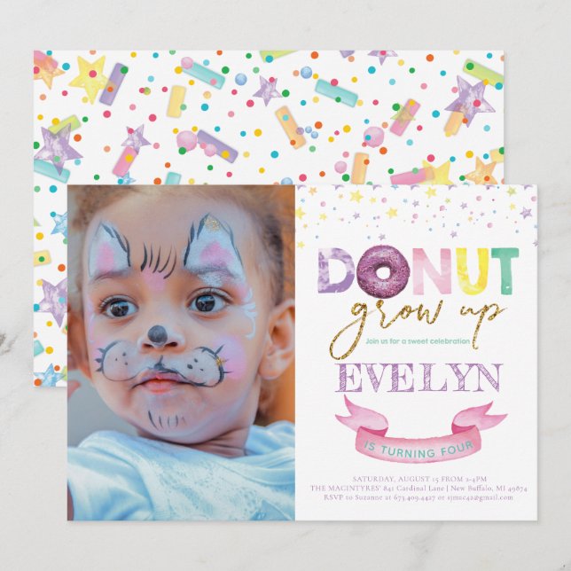 Donut Invitation Anniversaire Donut Granut Up Phot (Devant / Derrière)