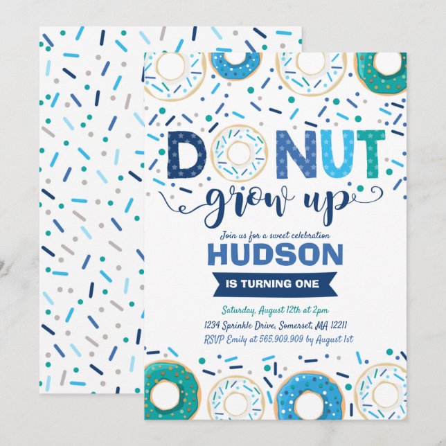 Donut Invitation Anniversaire Donut Grow Up Party (Devant / Derrière)