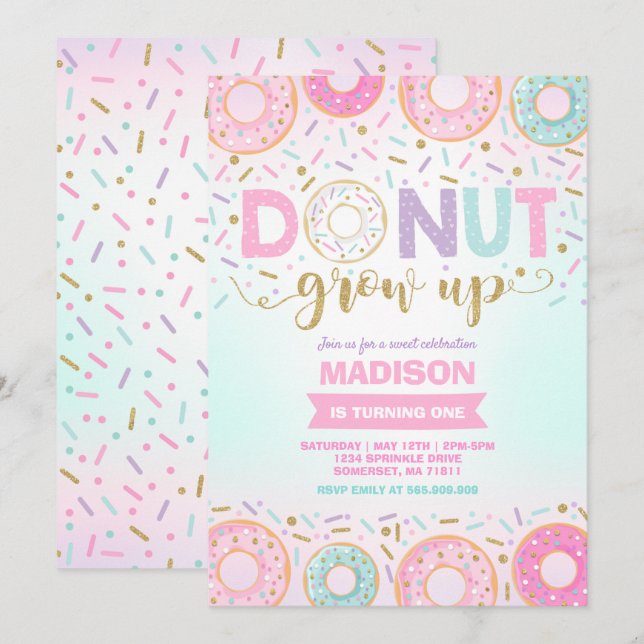 Donut Invitation Anniversaire Donut Grow Up Party (Devant / Derrière)