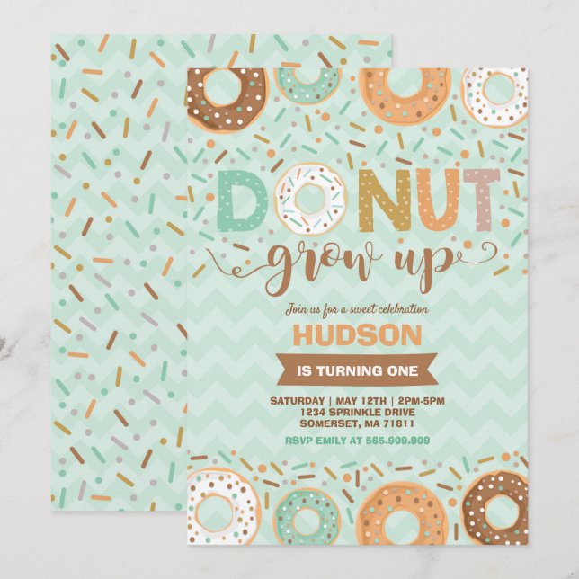 Donut Invitation Anniversaire Donut Grow Up Party (Devant / Derrière)