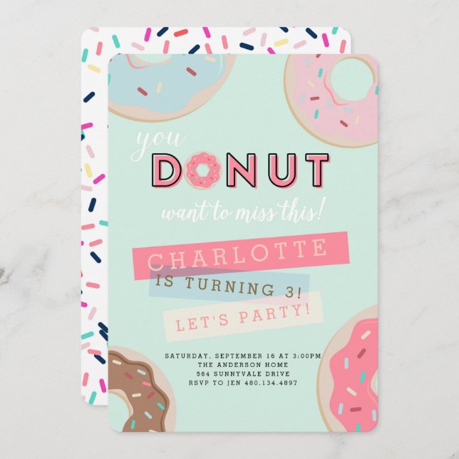 Donut Invitation Anniversaire - Donut Miss Cette F (Devant / Derrière)
