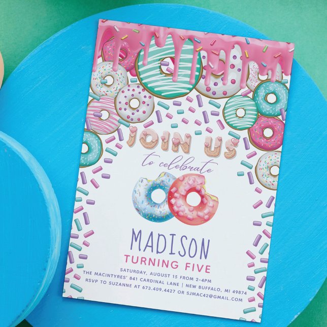 Donut Invitation Anniversaire Saupoudrer de couleu (Créateur téléchargé)