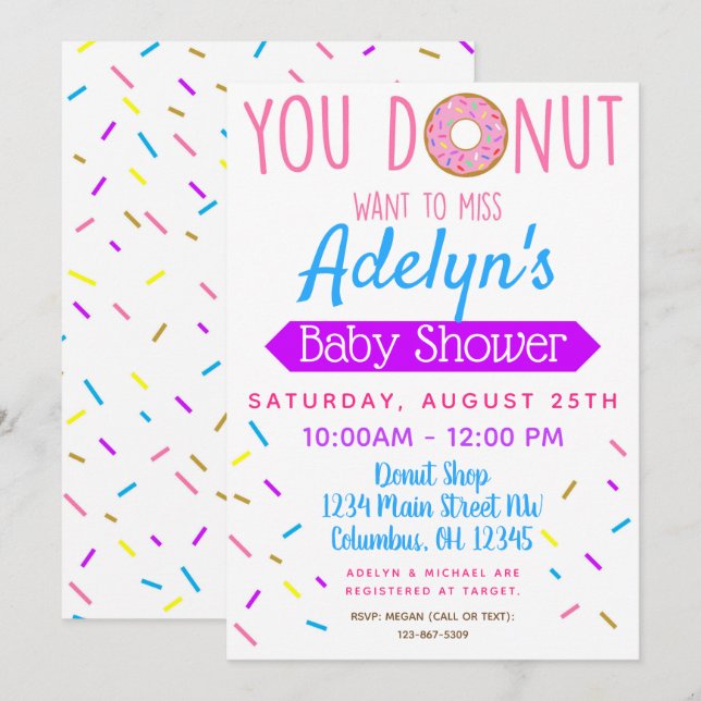 Donut, Invitation Baby shower de Doughnut (Devant / Derrière)