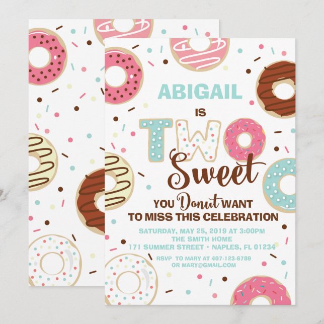 Donut Invitation d'anniversaire à thème (Devant / Derrière)