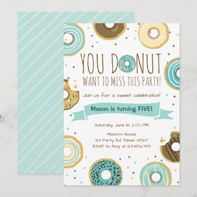 Donut Invitation Fête Anniversaire Donut Veut Manq (Devant / Derrière)