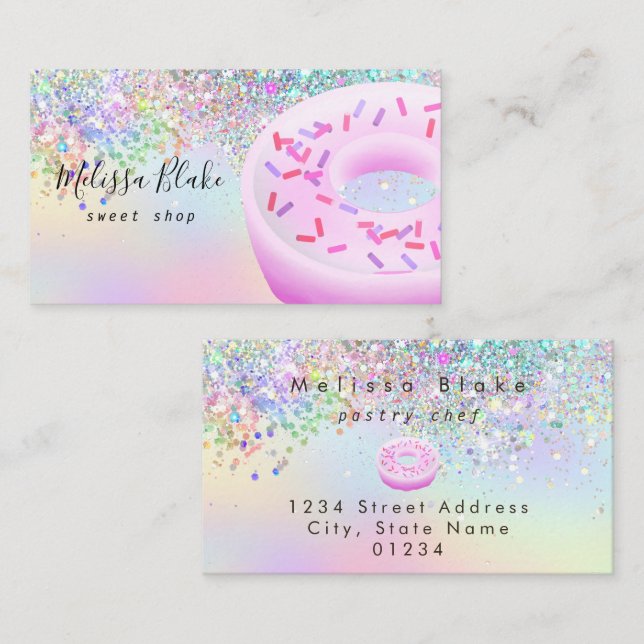 donut logo faux pastel glitter  business card (Front/Back)