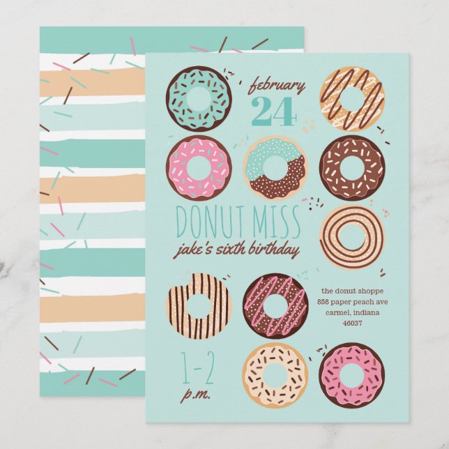 Donut Miss Boy's Donut Anniversaire Invitation (Devant / Derrière)