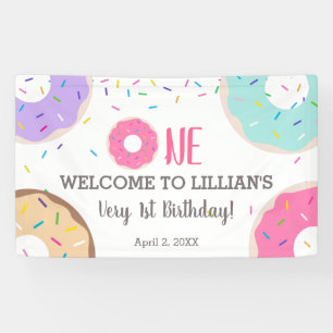 Donut party 1st birthday banner