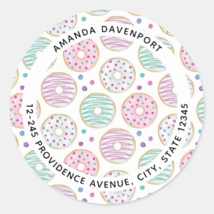  Donut Pattern Cute Colorful Address Classic Round Sticker