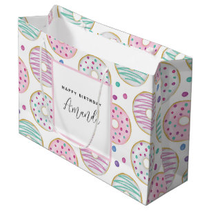 Donut Pattern Cute Colorful Birthday Large Gift Bag