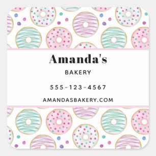 Donut Pattern Cute Colorful Business Square Sticker