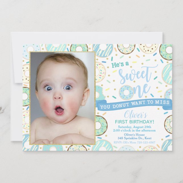 Donut Photo Anniversaire Invitation Garçon Sweet O (Devant)