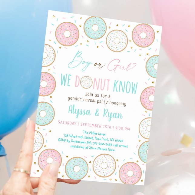 Donut Pink Blue Gender Reveal Invitation (Creator Uploaded)