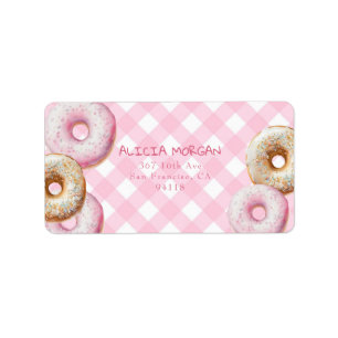 Donut   Pink Gingham Return Address Label