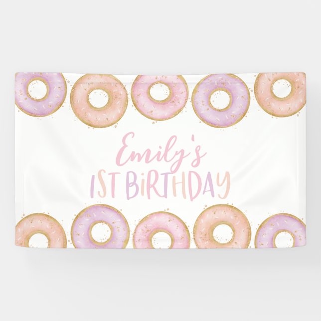 Donut rose 1er anniversaire bannière fond (Horizontal)