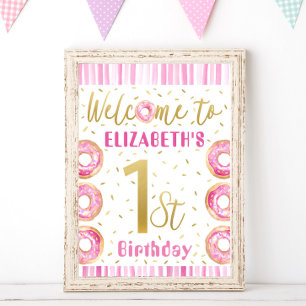 Donut rose et or 1er anniversaire Affiche de bienv