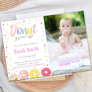 Donut rose violet Invitations d'anniversaire avec