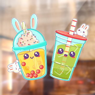 Donut Shop Bubble And Matcha Tea Bunny Cartoon Window Cling