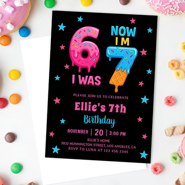 Donut Six Seven Girl Birthday Invitation (Créateur téléchargé)