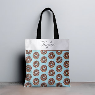 Donut Sweet Sprinkles Pattern Custom Name Tote Bag