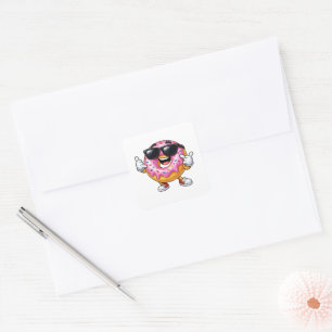 Donut With Sunglasses Playful Food Illustration Square Sticker