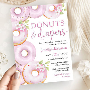 Donuts and Diapers Girl Pink Baby Shower Invitation