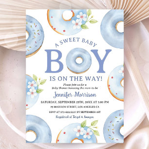 Donuts Baby Shower Boy Blue Gingham Invitation