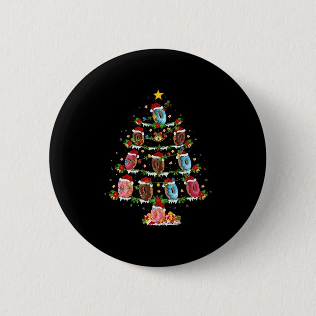 Donuts Christmas Tree Lights Funny Fast Food Donut 2 Inch Round Button (Front)