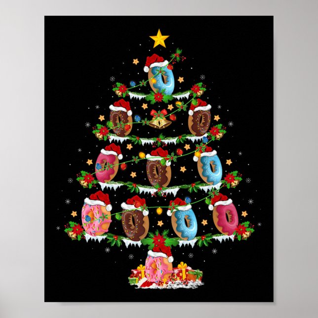 Donuts Christmas Tree Lights Funny Fast Food Donut Poster (Front)