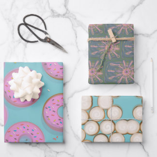 DONUTS CINNAMON SWIRLS and SKETCHY FLOWERS Wrapping Paper Sheet