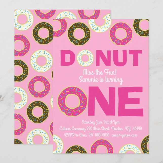 Donuts colorés 1er anniversaire Invitations (Devant / Derrière)