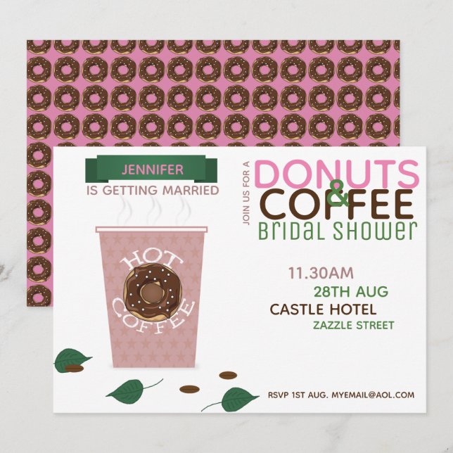 DONUTS DE CAFÉ Invitation douche nuptiale Vert ros (Devant / Derrière)