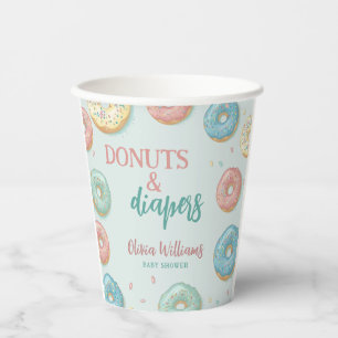 Donuts & Diapers Cute Mint Green Baby Shower Paper Cups