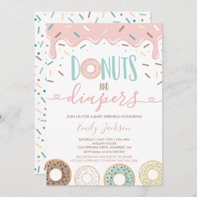 Donuts Et Diapeurs Invitation À Saupoudrer (Devant / Derrière)