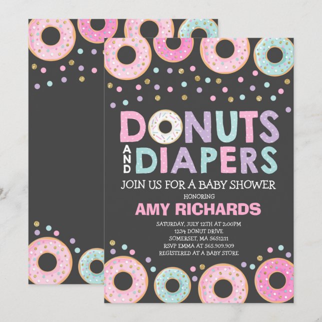Donuts Et Diapeurs Invitation Baby shower (Devant / Derrière)