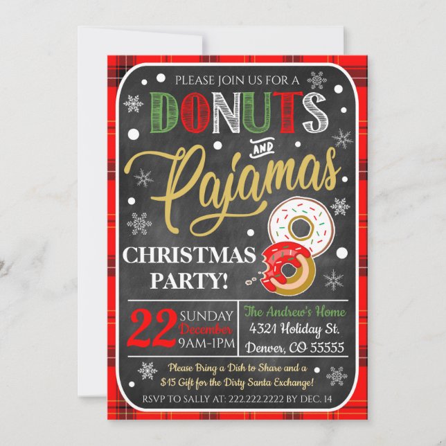 Donuts Et Pajamas Invitation À La Fête De Noël (Devant)
