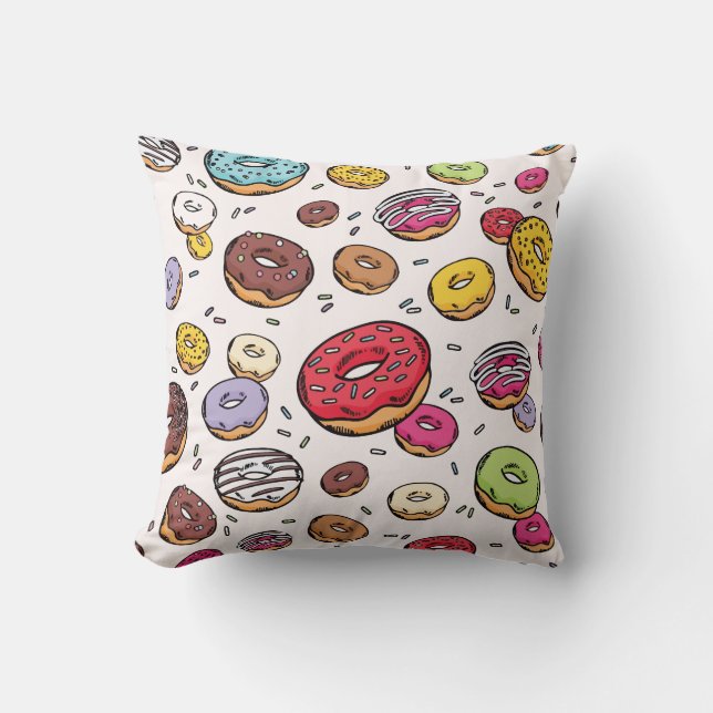 Donuts seamless pattern throw pillow (Front)