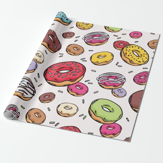 Donuts seamless pattern wrapping paper (Unrolled)