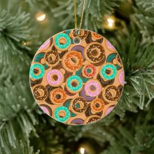 Donuts With Sprinkles Pattern Ceramic Ornament