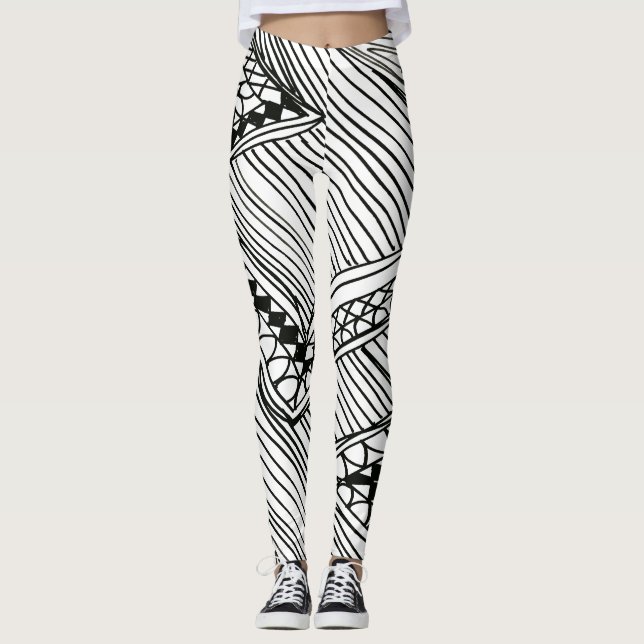 Doodle 1A Leggings Noir Blanc (Devant)