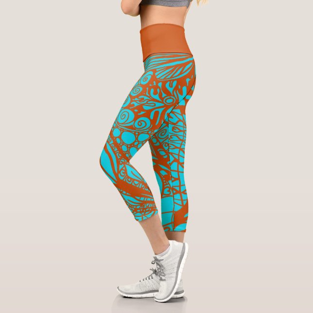 Doodle 1E Aqua Pumpkin 1 Capri Leggings (Left)