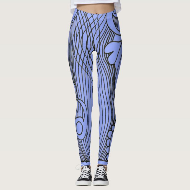 Doodle 1E Black Light Blue Leggings (Front)