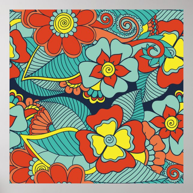Doodle abstract flower. Illustrationfloral,pattern Poster (Front)