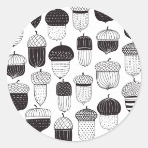 Doodle acorns autumn pattern classic round sticker