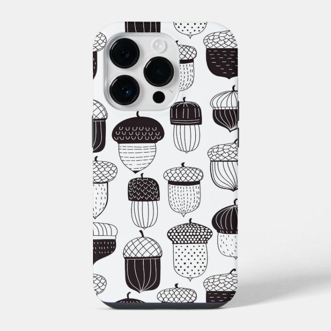 Doodle acorns autumn pattern iPhone case (Back)