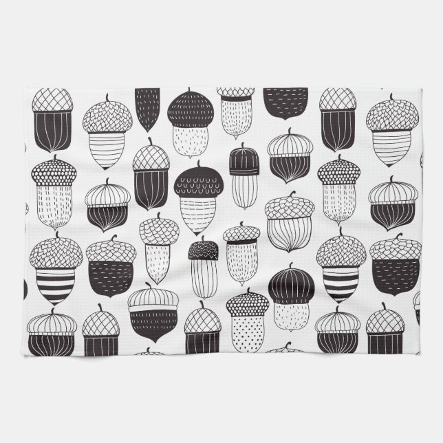 Doodle acorns autumn pattern kitchen towel (Horizontal)