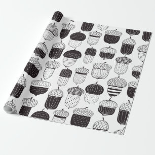 Doodle acorns autumn pattern wrapping paper